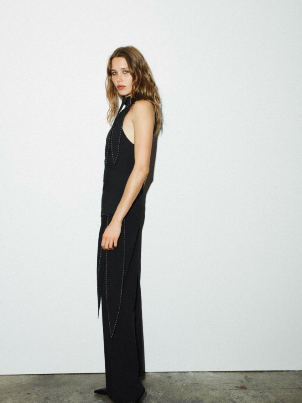 ZARA Stitched Knot Top Black NWT Size S High Neck Asymmetrical - Picture 7 of 16